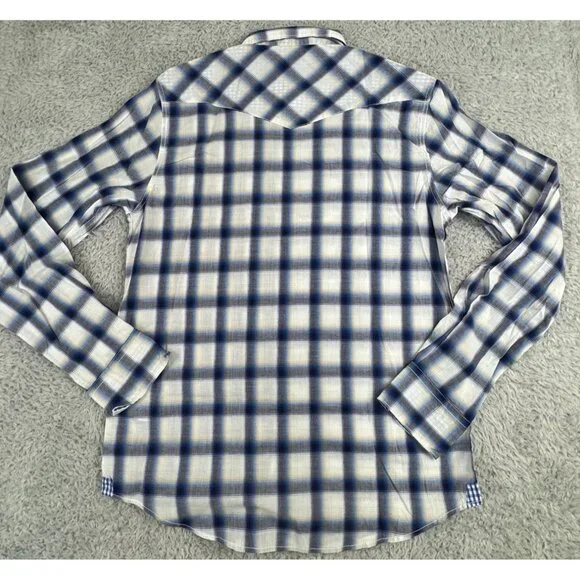 Ben Sherman Mens S Checkered Long Sleeve Shirt Western Cowboy Blue White NWT - Picture 7 of 14